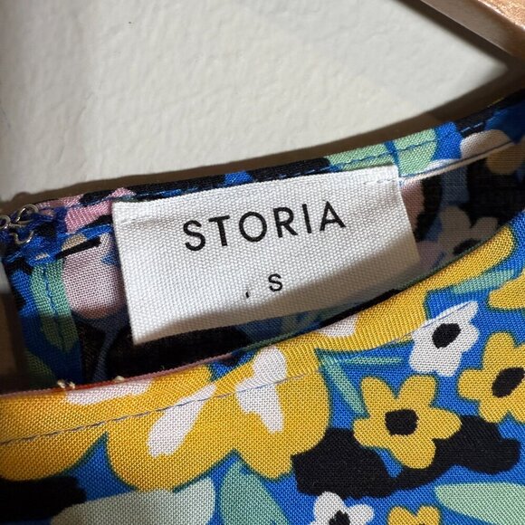 Storia Balloon Sleeve Floral Mini Swing Dress Women's Small Multicolor Belted - Picture 9 of 13